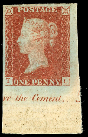Stamp of Great Britain » 1841 1d Red 18411d. Red-brown pl. 56, TL from the lower left corner
