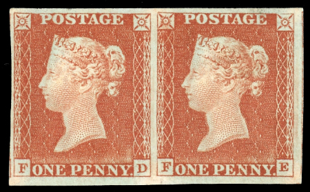 Stamp of Great Britain » 1841 1d Red 1841 1d Red-brown, Pl. 52, FD-FE, horizontal pair with