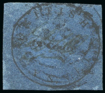 1850-51 12c Black on indigo with initials of postal clerk Wight "EDW", cut square