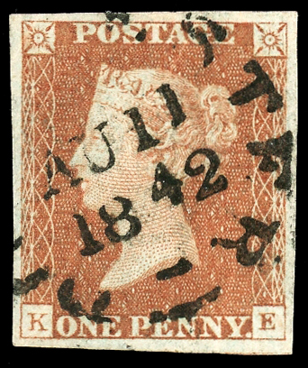 Stamp of Great Britain » 1841 1d Red 1841 1d Red-brown, KE, large even margins, neatly cancelled