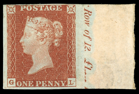 Stamp of Great Britain » 1841 1d Red 1841 1d Red-brown, Pl. 33, GL,  a marginal example