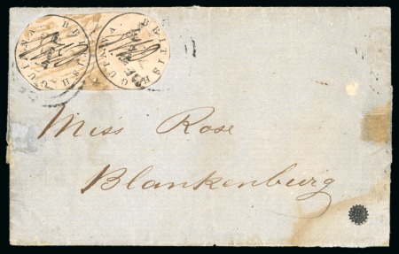 Stamp of British Guiana » 1850 Cotton-Reels (SG 1-8) 1850-51 2 cents black on pale rose, Townsend Type A, pair on cover
