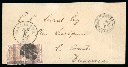 1878 "Black Bar" provisional issue, (1c) on 6 cents brown, pair bearing horizontal and vertical bars, on cover