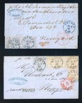 1868-69. Two fully prepaid covers from Bremen to New York