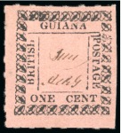 Stamp of British Guiana » Later Issues » 1862 Type-set Provisional Issue (SG 116-124) » One Cent "Beetle" Type Frame 1862 Provisionals 1 cent black on rose, roulette 6, type A, position 12, unused