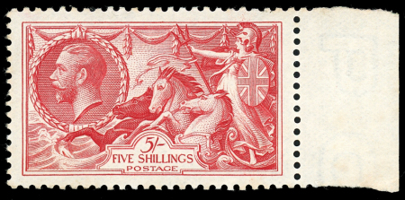 1934 Re-engraved 5/- bright rose-red, marginal example