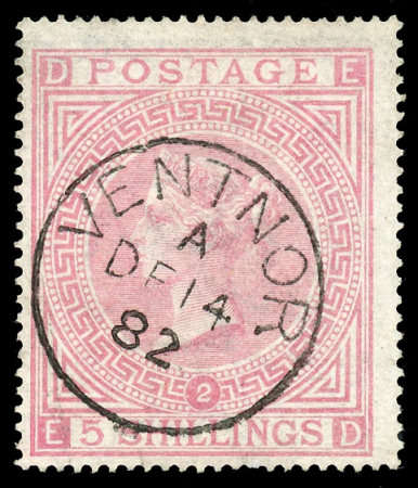 Stamp of Great Britain » 1855-1900 Surface Printed » 1867-83 High Values 1874 5/- Pale rose, Pl. 2, watermark Maltese Cross,
