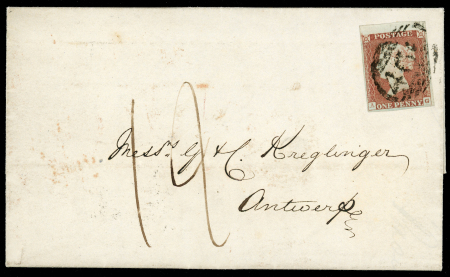 Stamp of Great Britain » 1841 1d Red 1849 (Mar 20) Entire letter from Liverpool to Antwerp,