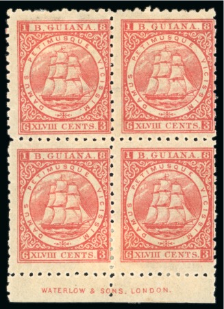Stamp of British Guiana » Later Issues » 1860-76 Ship Issues (SG 29-115) 1860-76 Ship issue 48 cents red, perf. 10, bottom imprint marginal block of four