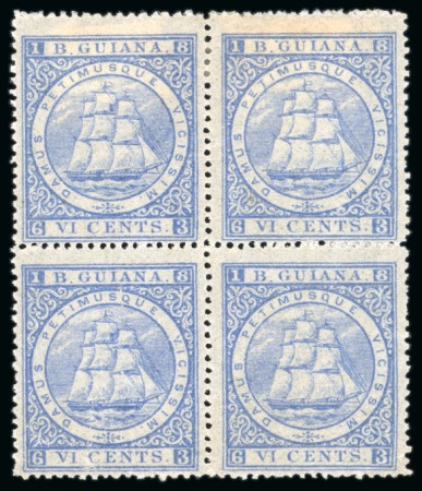 Stamp of British Guiana » Later Issues » 1860-76 Ship Issues (SG 29-115) 1860-76 Ship issue 6 cents ultramarine, perf. 15, mint block of four