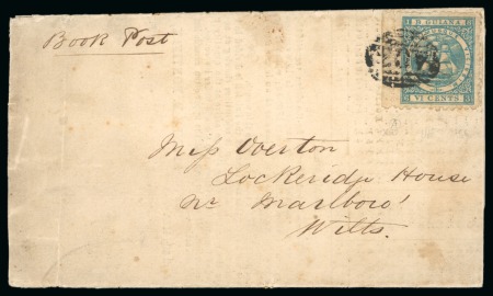 Stamp of British Guiana » Later Issues » 1860-76 Ship Issues (SG 29-115) 1867 Printed matter to England, with 6c neatly tied by "A03" barred numeral, endorsed "Book Post"