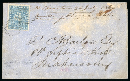 1860 Envelope from from Demerara to Mahaicony with 4c paying local rate