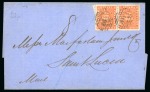 1862 Wrapper from Georgetown to St. Lucia, with first setting second printing 2c perf.12 pair