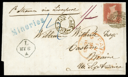 Stamp of Great Britain » 1841 1d Red 1849 (May 5) Entire letter from London to the USA,