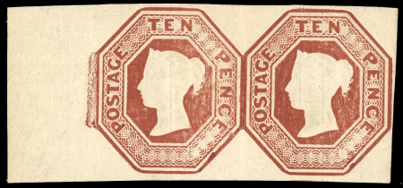 Stamp of Great Britain » 1847-54 Embossed 1847-54 10d. marginal pair from the left of the sheet,