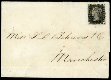 1840 1d. black, ED, Pl. 11, use on cover