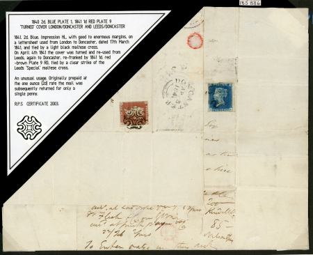 Stamp of Great Britain » 1840 2d Blue (ordered by plate number) 1841 (17 Mar) entire from London to Doncaster bearing 1840 2d