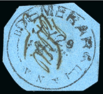 1850-51 12 cents black on pale blue, Townsend Type B, with initials of postal clerk Wight "EDW", cut octagonally, used