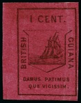 Stamp of British Guiana » 1852 Waterlow (SG 9-10) 1852 Waterlow 1 cent black on magenta, part sheet margin, unused part og