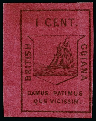 1852 Waterlow 1 cent black on magenta, part sheet margin, unused part og