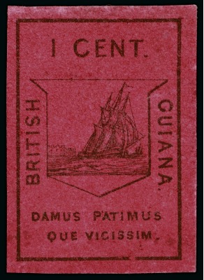 1852 Waterlow 1 cent black on magenta, unused