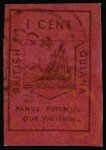 Stamp of British Guiana » 1852 Waterlow (SG 9-10) WITHDRAWN - 1852 Waterlow 1 cent black on magenta, good to large margins and light Demerara JY 23 1853 cds 