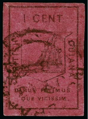 WITHDRAWN - 1852 Waterlow 1 cent black on magenta, with good margins, used