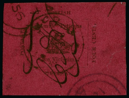 Stamp of British Guiana » 1856 Provisionals (SG 23-27) 1856 Provisional 4 cents black on magenta, Type 1, initials of postal clerk Watson "CAW", used