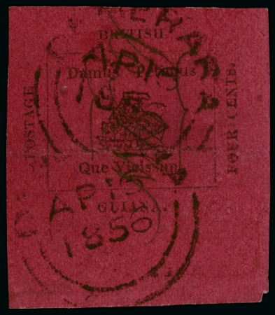 1856 Provisional 4 cents black on magenta, Type 1, initials of postal clerk Watson "CAW", used