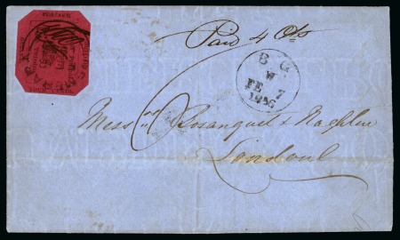 Stamp of British Guiana » 1856 Provisionals (SG 23-27) 1856 Provisional 4 cents black on magenta, the earliest cover recorded