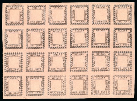 1862 Provisionals 1 cent rose in complete imperforate sheet of 24