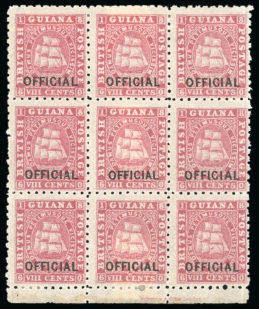Stamp of British Guiana » Official Stamps Officials: 1875-77 selection incl. 8 cents in mint block of 9