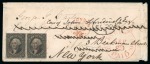 1858, Sept 28. Envelope from Cleveland to Liverpool, franked by 1869 12c black, plate III, pair 