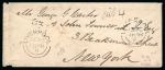 1858, Sept 28. Envelope from Cleveland to Liverpool, franked by 1869 12c black, plate III, pair 