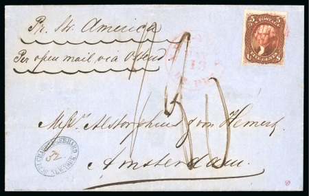 1862 (May 13). Cover from New York to Amsterdam, 1862 5c red brown