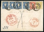 Austria. 1859 Cover from Nagy Kanisa (Hungary) to Boston, 1858 type I 2kr, 5kr and 15kr (4)