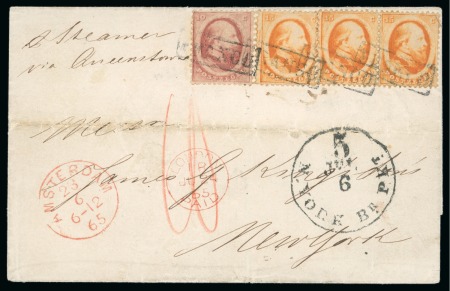 1865 (June 23).  Cover from Amsterdam, 1865 10c and 15c pair & single