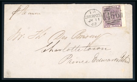 Stamp of Canada » Prince Edward Island » Incoming Mail Great Britain. 1862 (July 11). Envelope from Liverpool, bearing 1855-57 6d lilac
