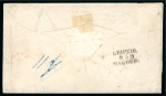 German States - Bavaria. 1861 (May 4). Envelope from Nurnberg to New York, 1850-54 well margined 9kr and 18kr pair