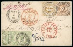German States - Thurn and Taxis. 1867 (Feb 26). Envelope from Frankfurt to Philadelphia, bearing 1859 30kr, 1866 1kr pair and 9kr type II, 