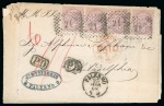 Stamp of United States » Incoming Mail Italy. 1868 (March 23). Entire letter form Palermo to Philadelphia with 1863-65 60c strip of four