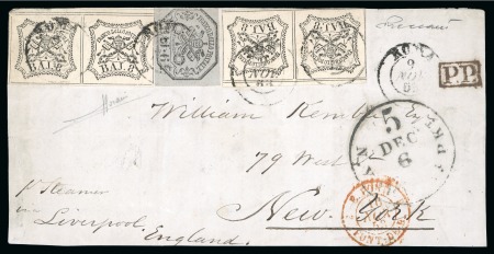 Italian States - Papal States. 1853 (Nov 11). Cover front from Rome to New York, franked by 1852 6b and two pairs of 8b