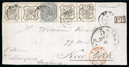 Stamp of United States » Incoming Mail Italian States - Papal States. 1853 (Nov 11). Cover front from Rome to New York, franked by 1852 6b and two pairs of 8b