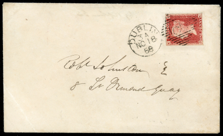 Stamp of Great Britain » 1854-70 Perforated Line Engraved 1864 1d. red pl. 79, variety imperforate, placed sideways on envelope locally used in Dublin