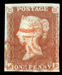 Stamp of Great Britain » 1840 1d Black and 1d Red plates 1a to 11 1841 1d Red-brown, AD, black plate 8, with four close