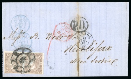 1865 Cover from Malaga to Halifax bearing 1865 2r pair