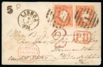 Stamp of United States » Incoming Mail Portugal. 1871 (March 8). Envelope from Lisbon to Philadelphia, 1867 80r pair 