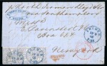 1868-69. Two fully prepaid covers from Bremen to New York
