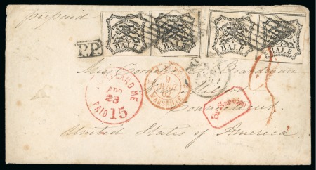 Italian States - Papal States. 1862 (April 5). Envelope from Rome to Milford, with 1852 8b in two pairs
