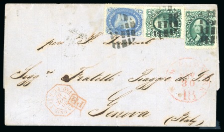 1867 (Nov 30). Cover from New York to Genoa, with 1861-62 1c and 10c (2), carried by French ship